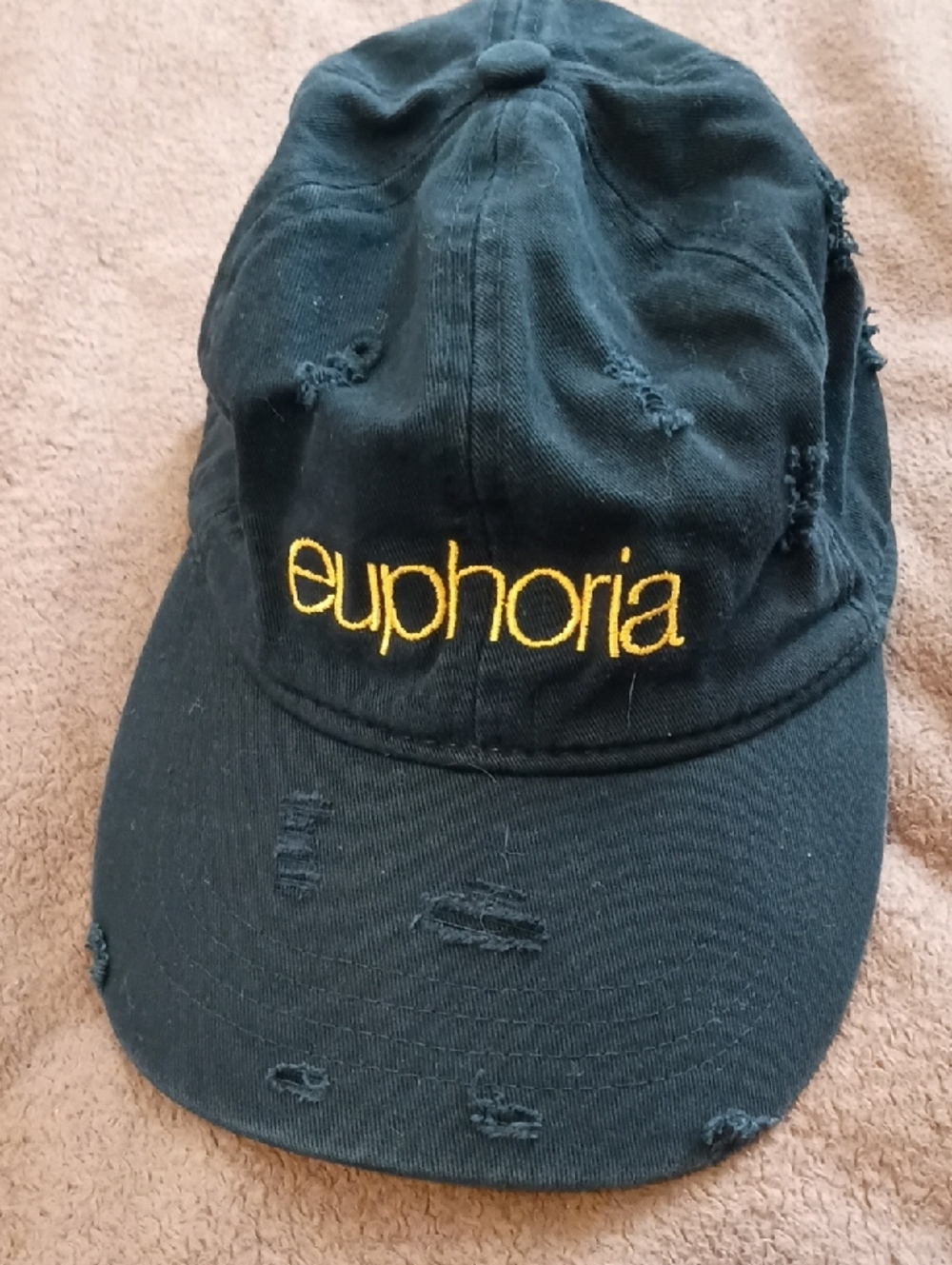 Euphoria Embroidered Black Distressed Baseball Cap